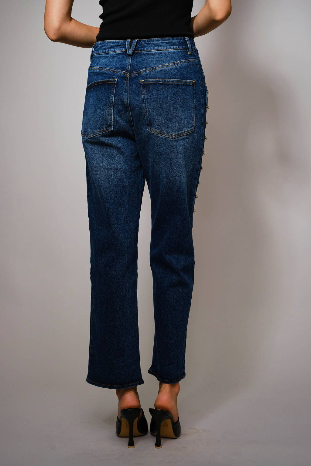 Studded High Rise Straight Fit Jeans