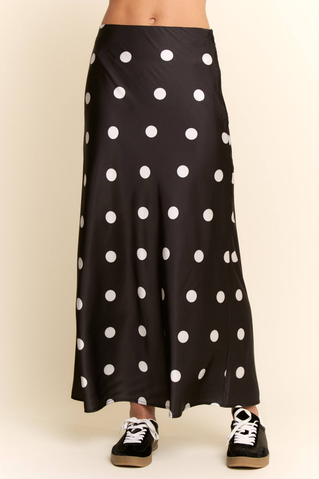Satin Polka Dot Midi Skirt