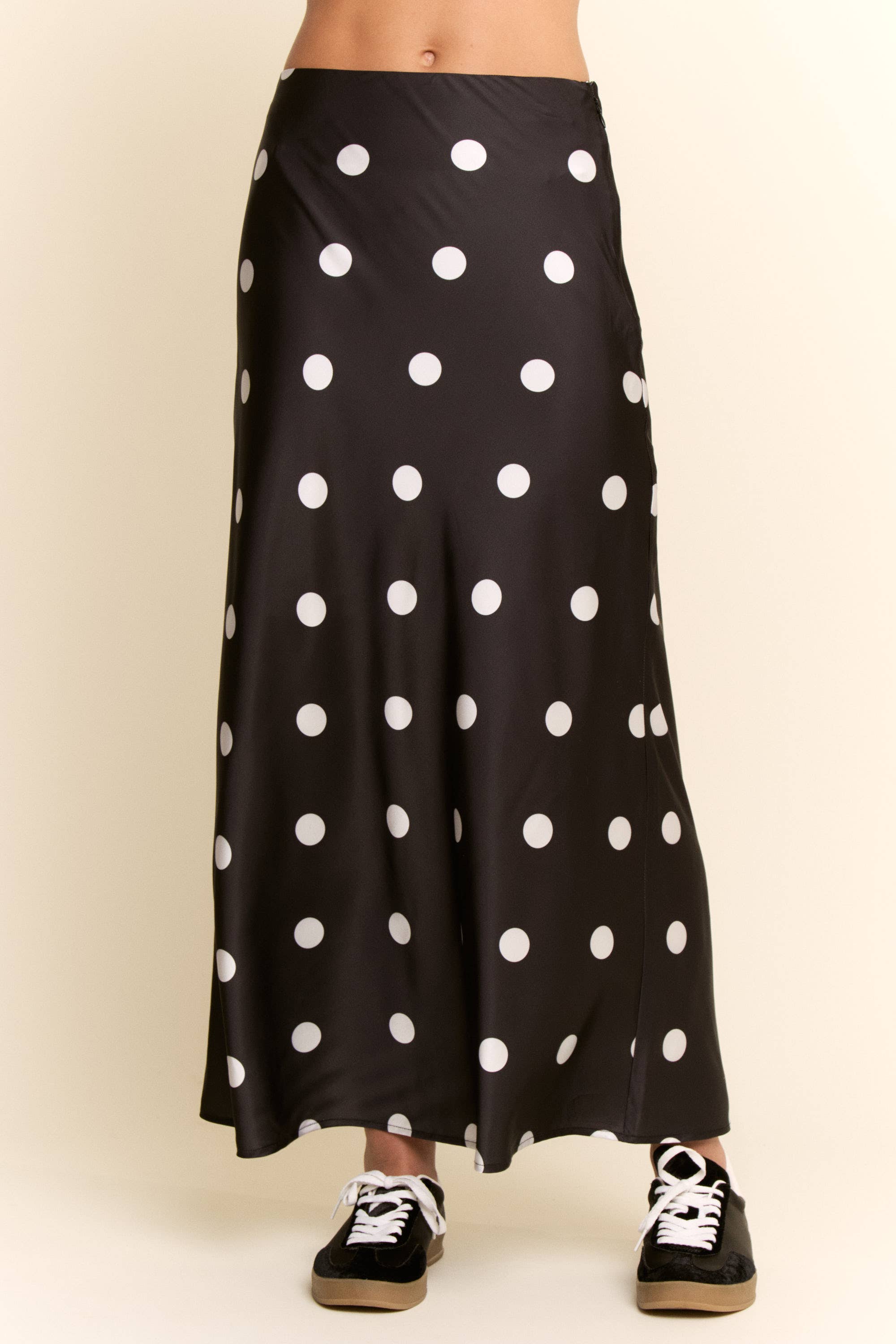 Satin Polka Dot Midi Skirt