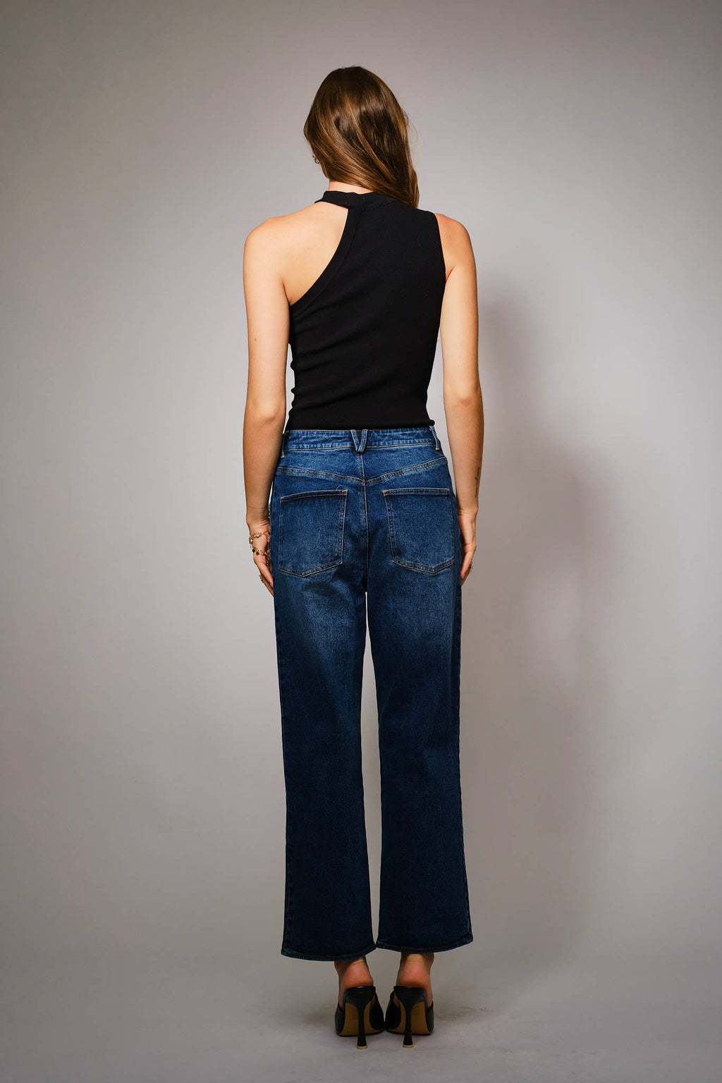 Studded High Rise Straight Fit Jeans
