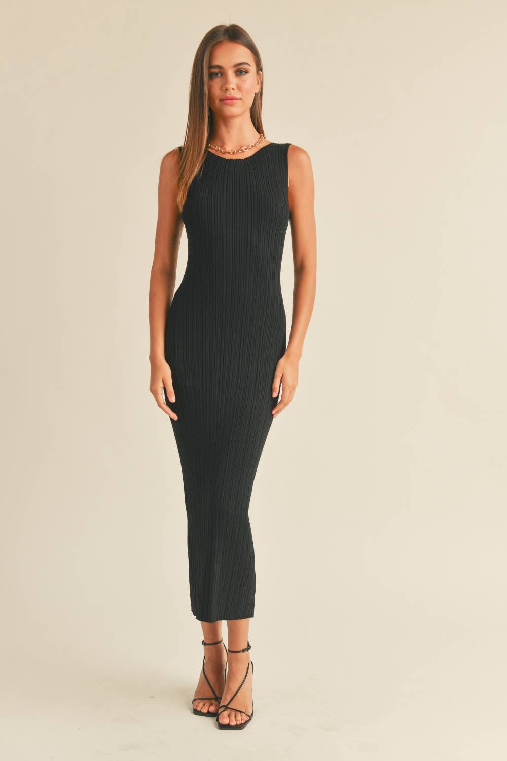 Ribbed Knit Sleeveless Long Dress