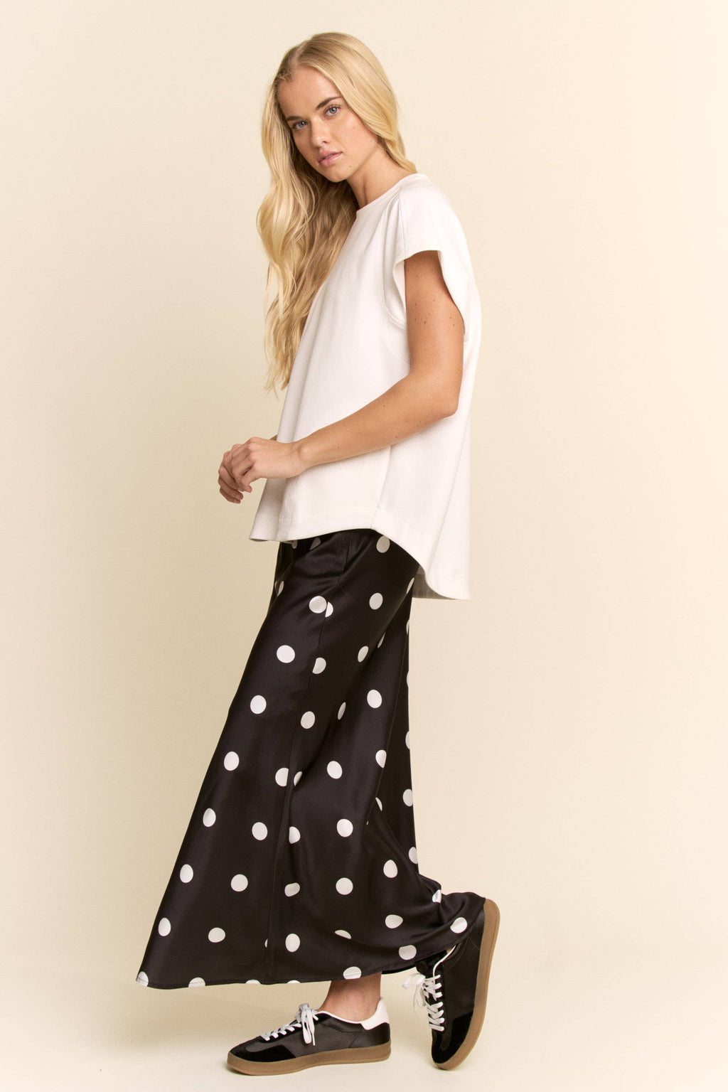 Satin Polka Dot Midi Skirt
