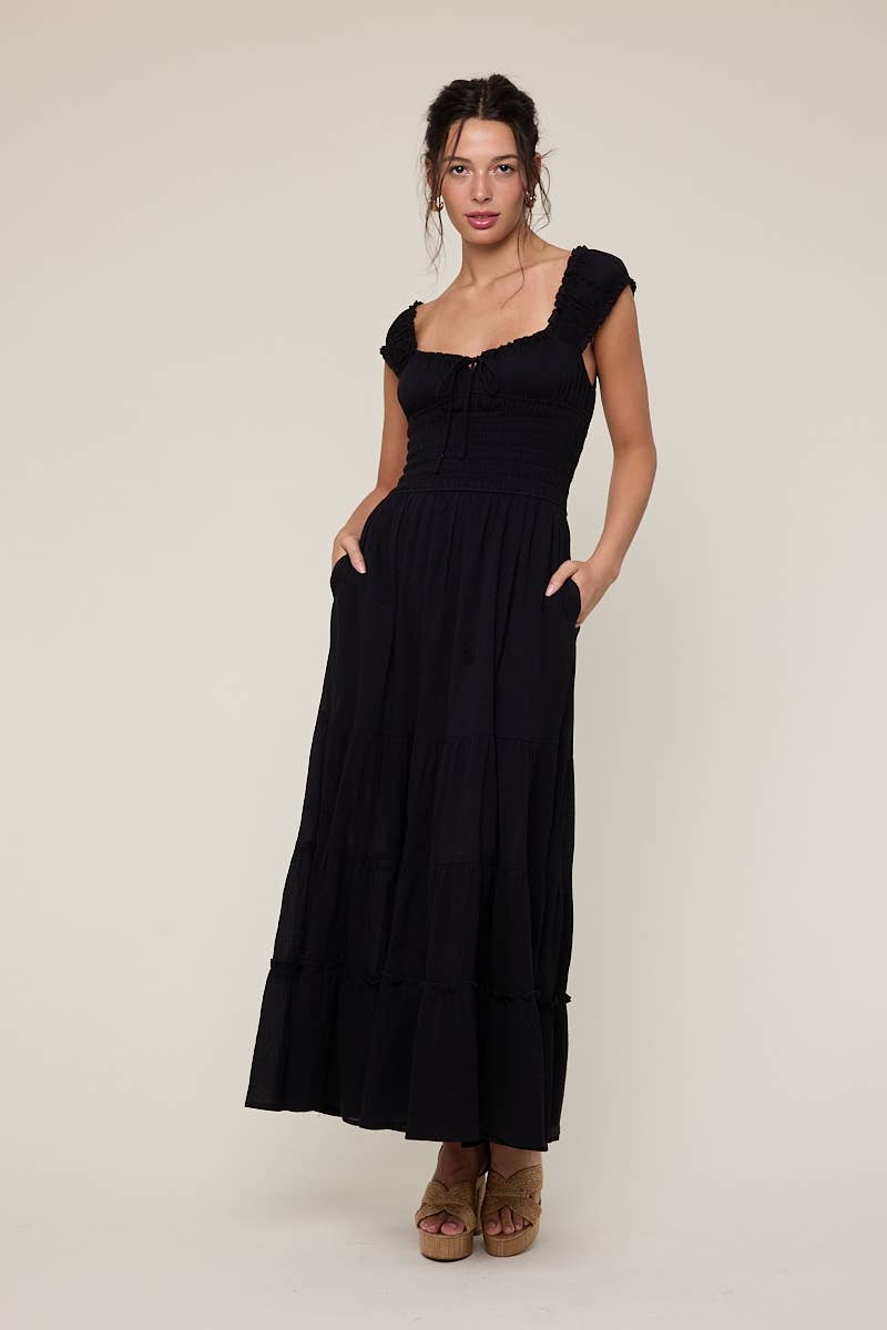 Cap Sleeve Fit & Flare Maxi Dress