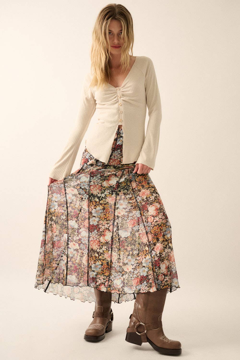 Floral Knit Maxi Skirt