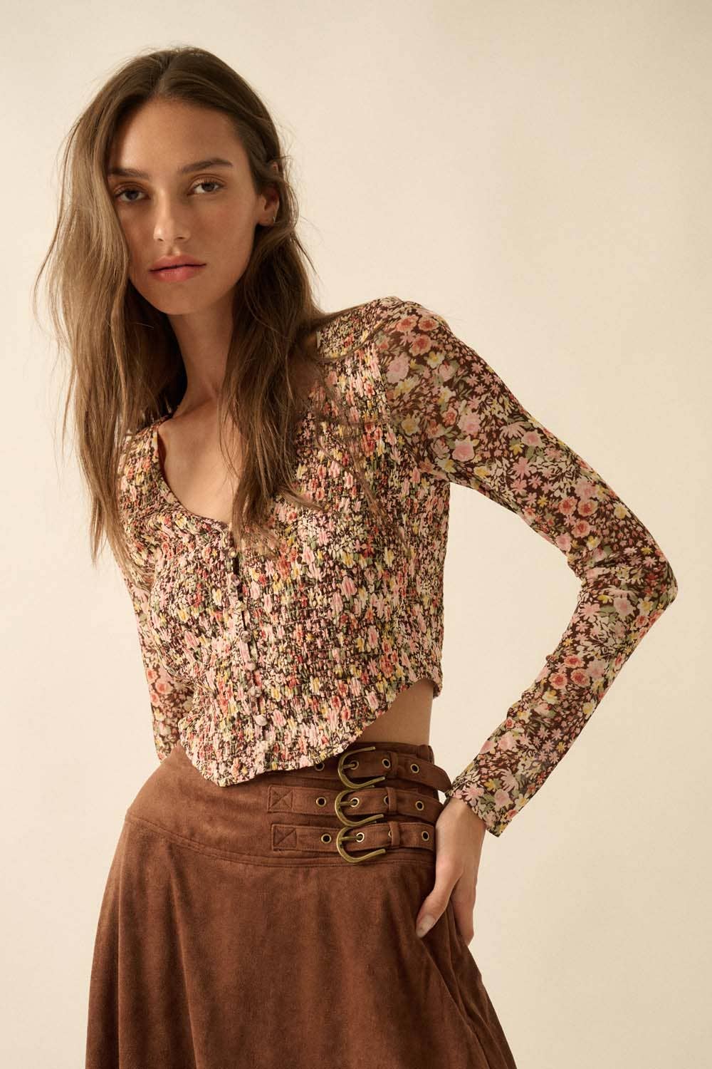 Floral Smocked Sweetheart Top