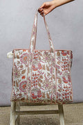 Quilted Ivory & Pink Tote