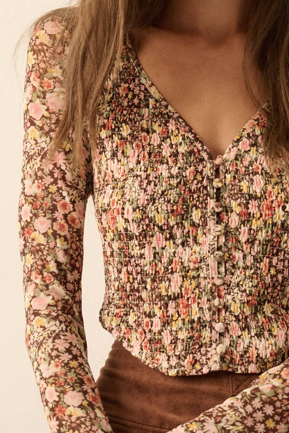 Floral Smocked Sweetheart Top