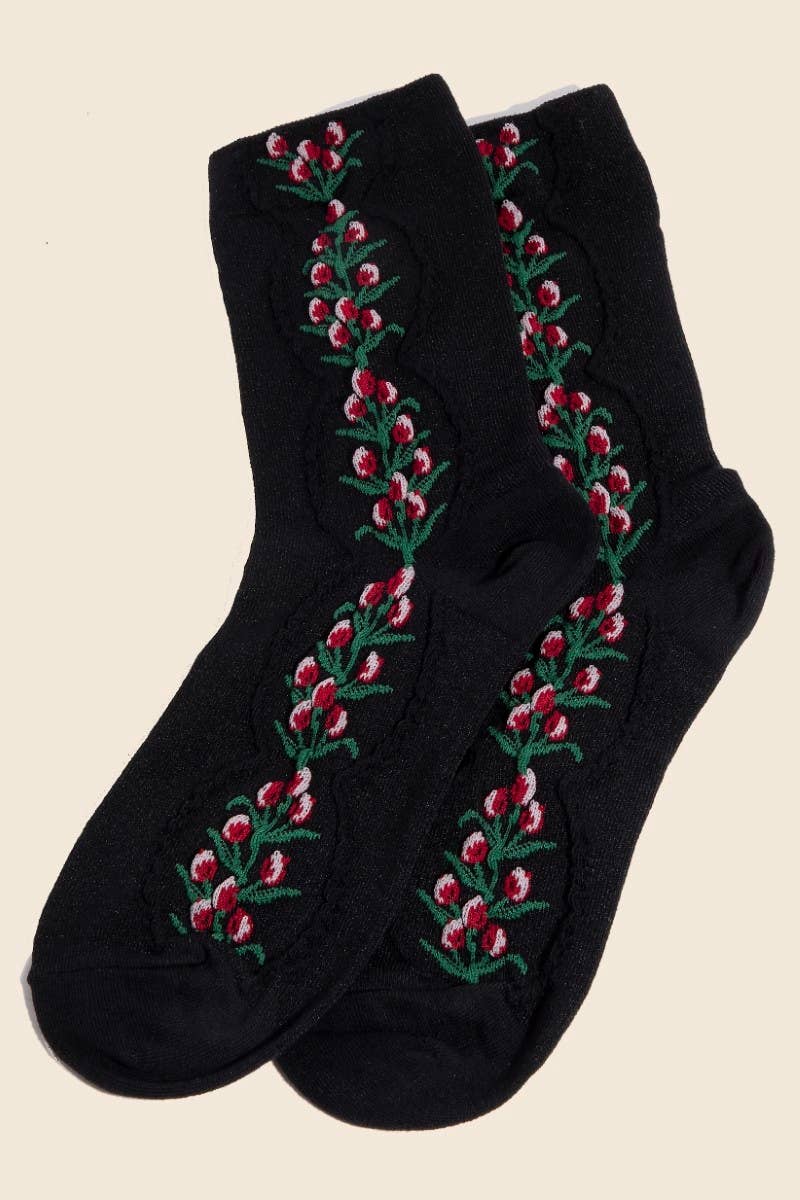 Black Floral Socks