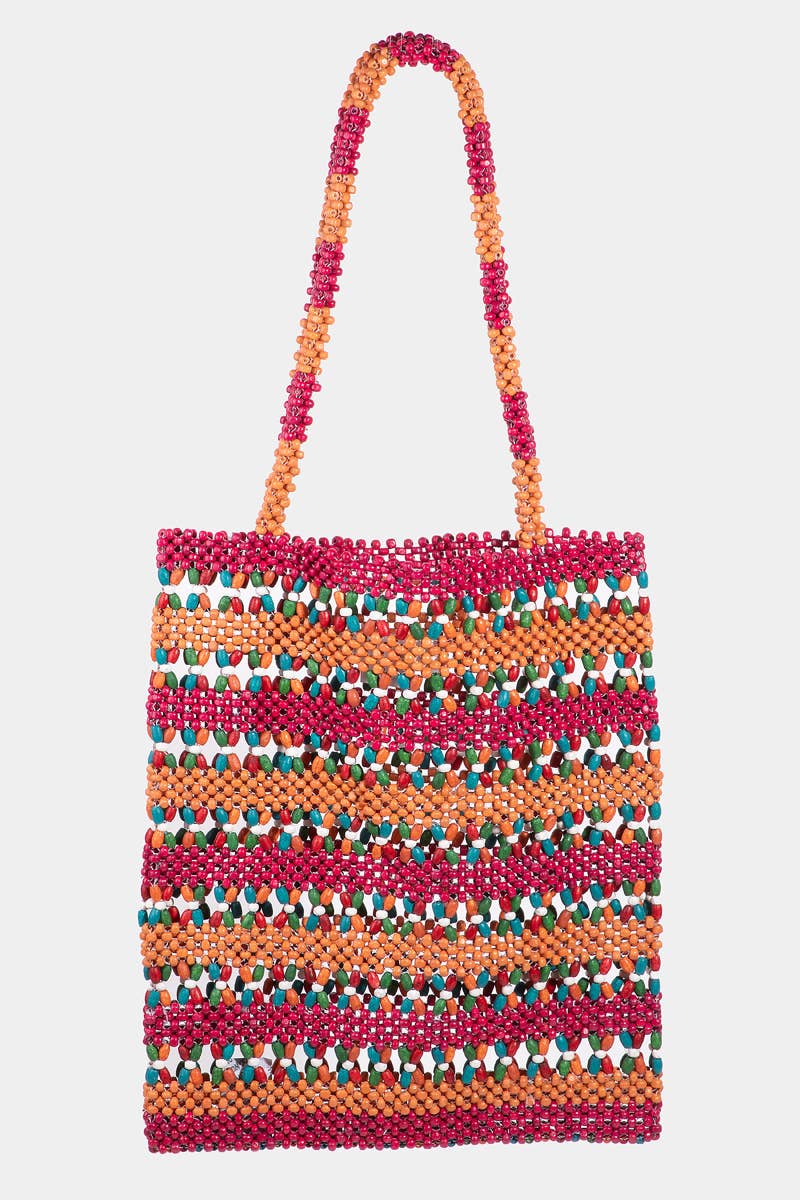 Beaded Beach Tote - Pink