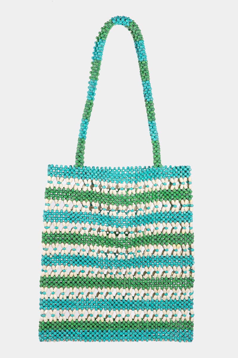 Beaded Beach Tote - Turquoise