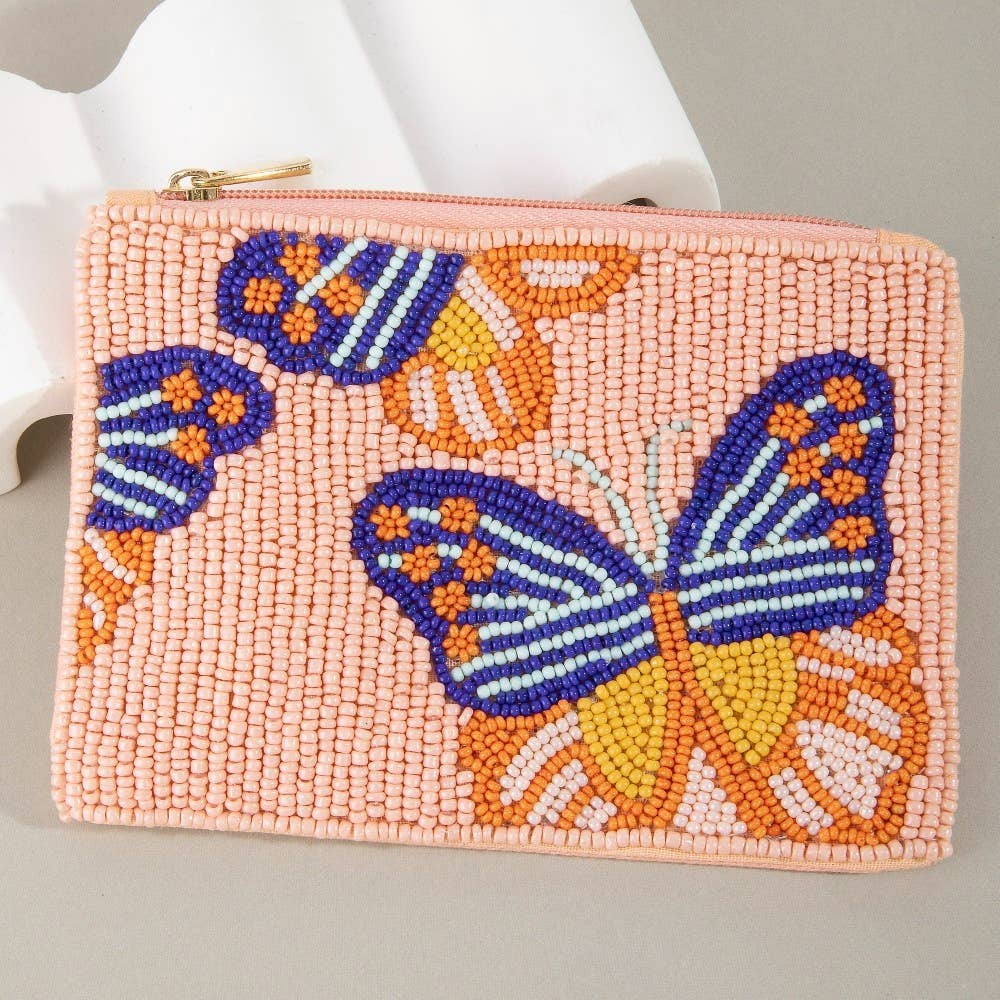 Beaded Coin Purse - Orange Butterfly