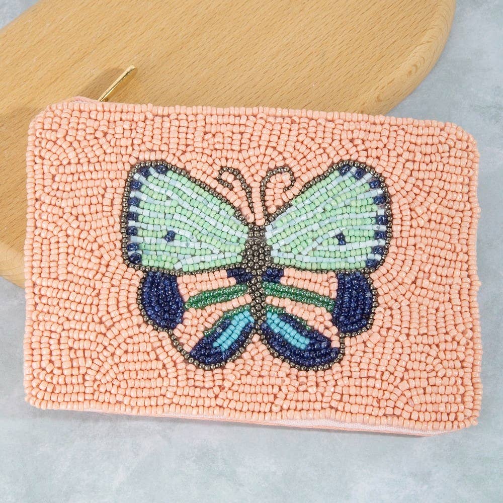 Beaded Coin Purse - Pink Butterfly