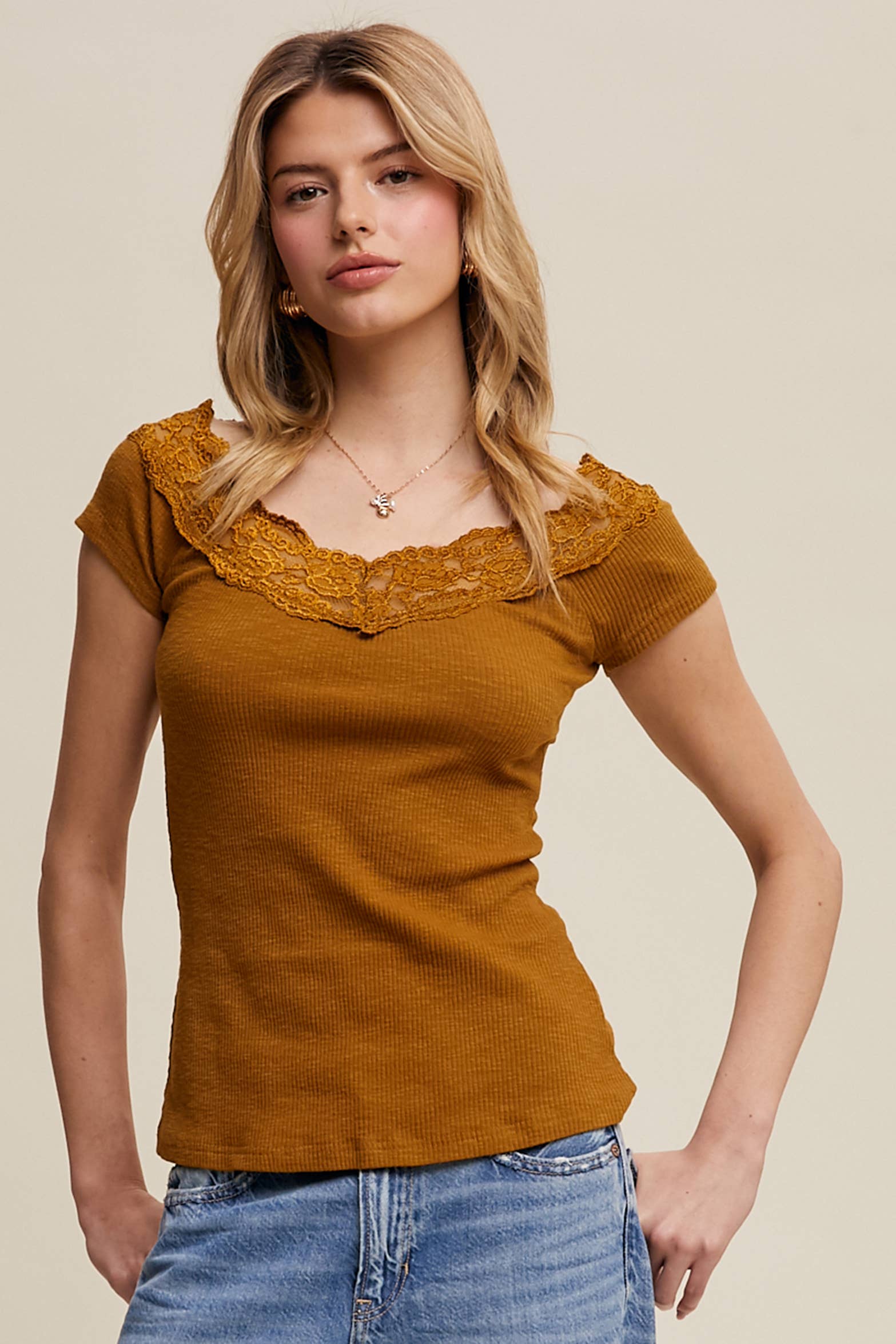Butterscotch Lace Trim Tee