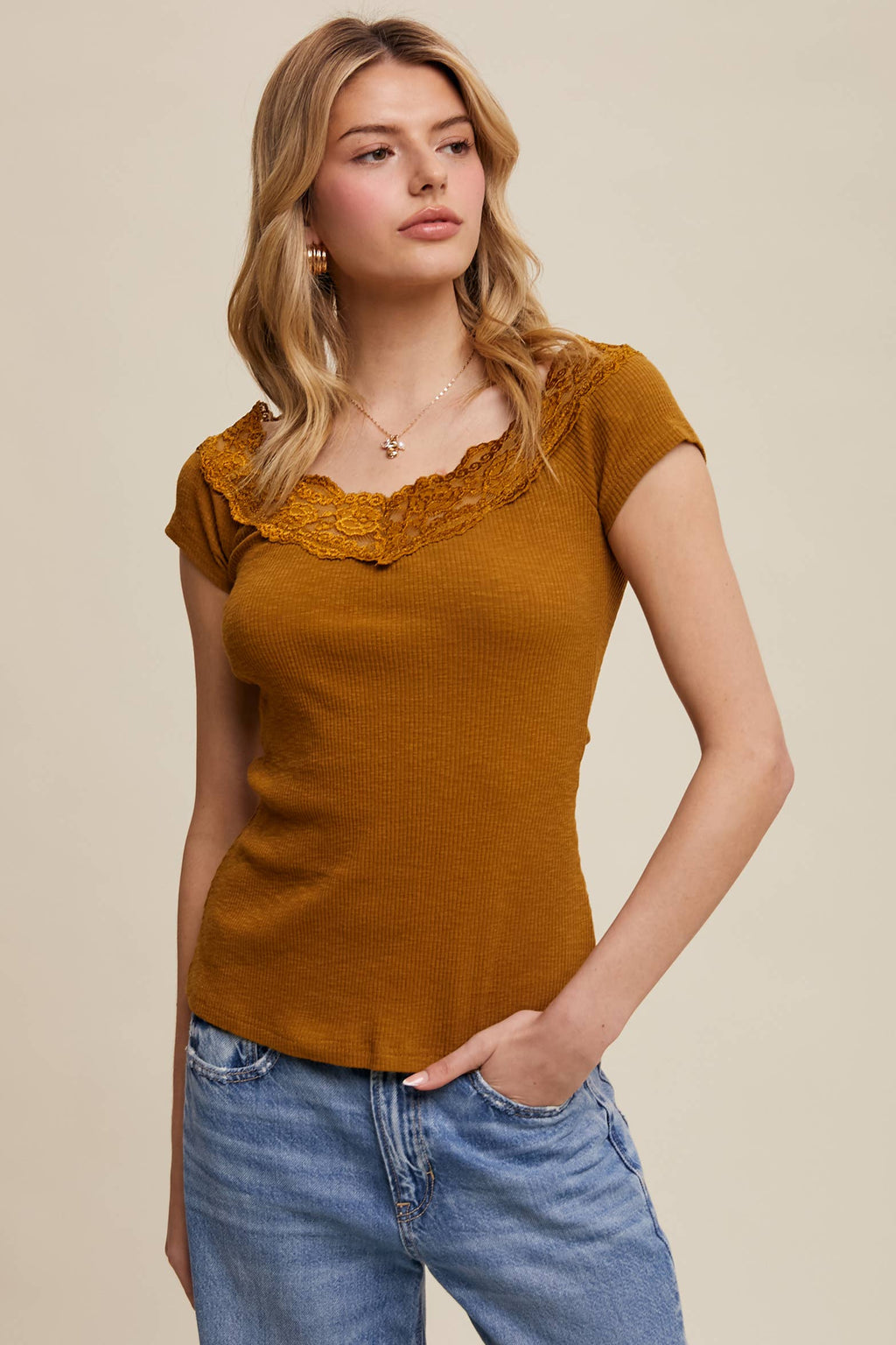 Butterscotch Lace Trim Tee