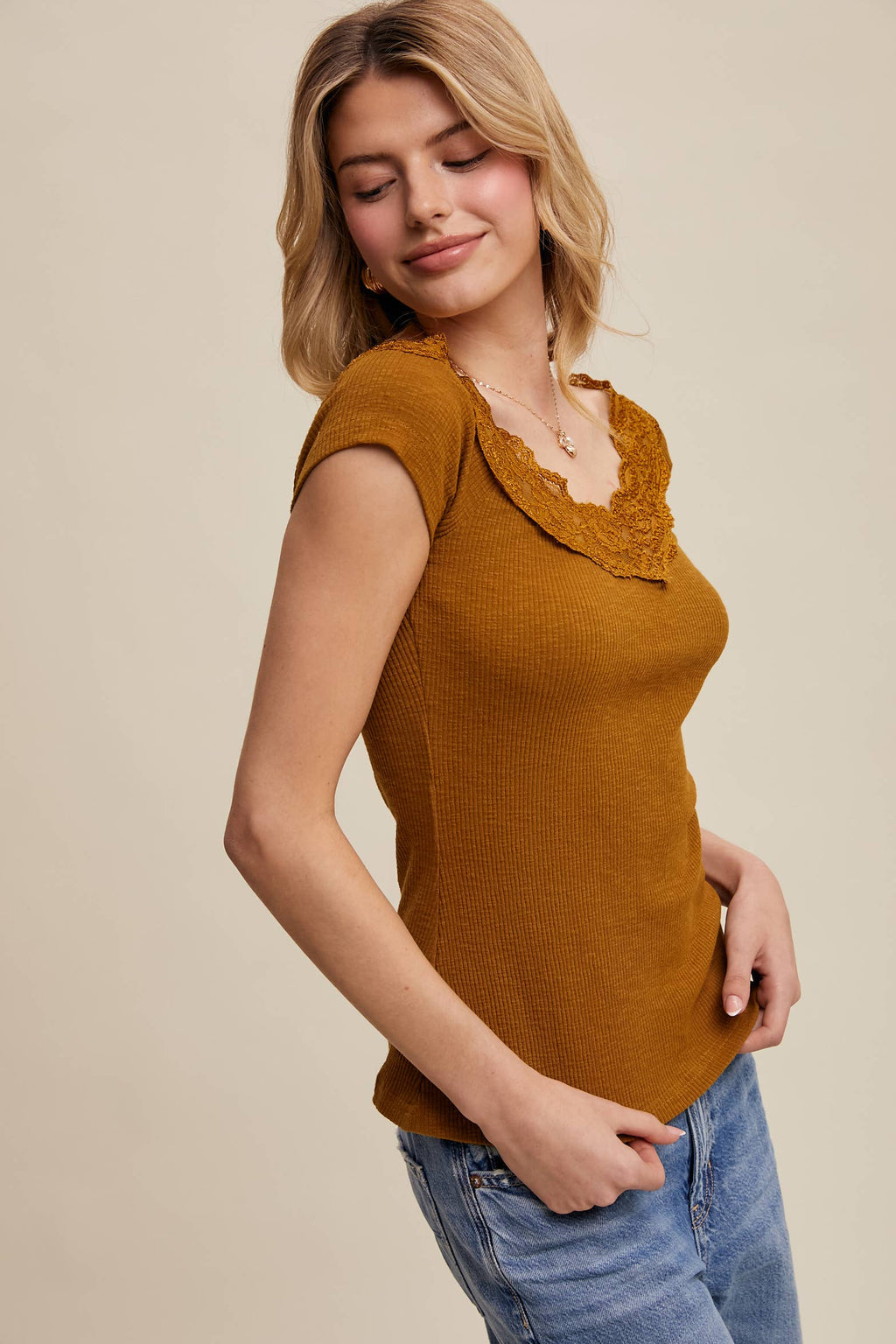 Butterscotch Lace Trim Tee