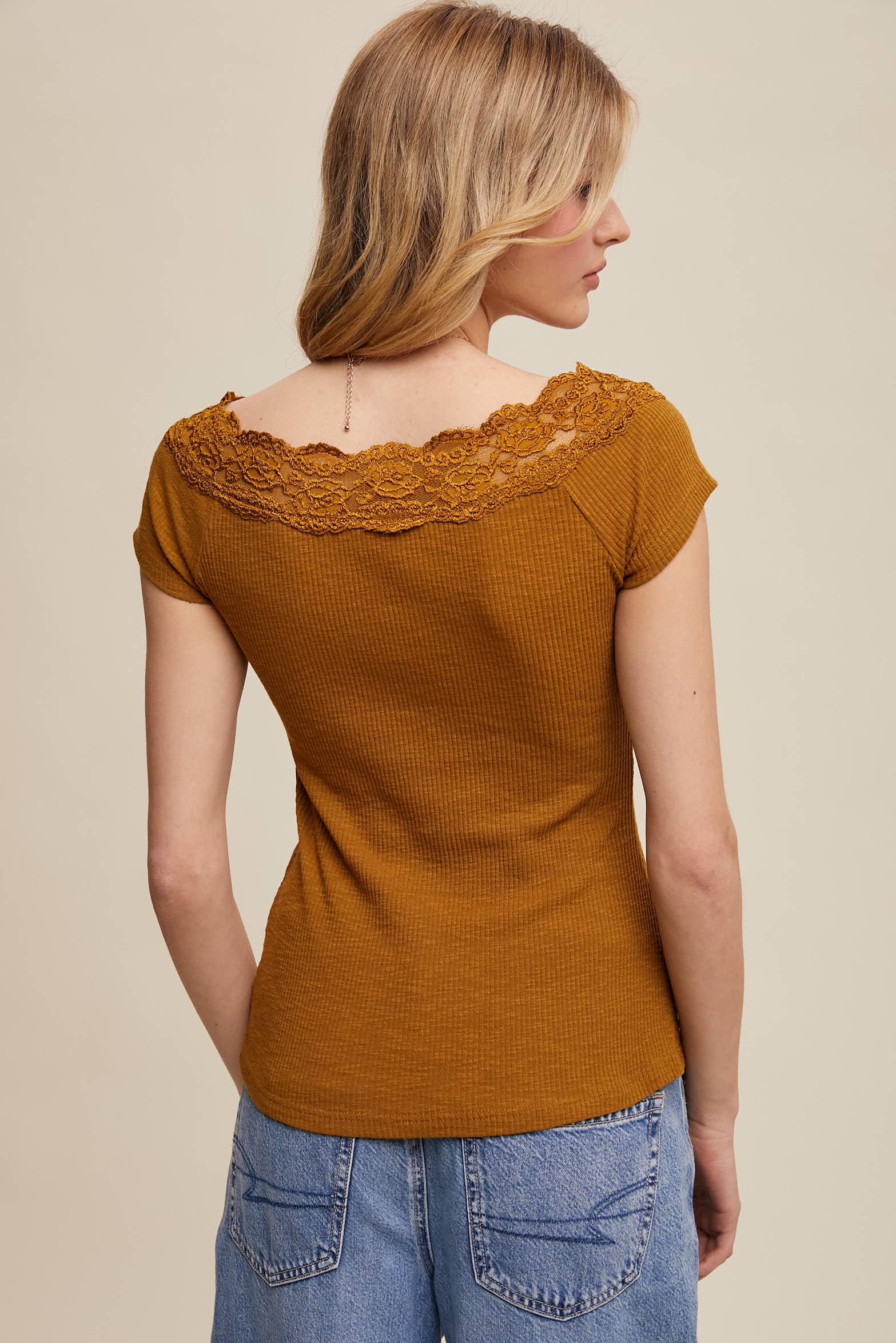 Butterscotch Lace Trim Tee