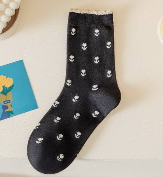 Floral Ruffle Crew Sock