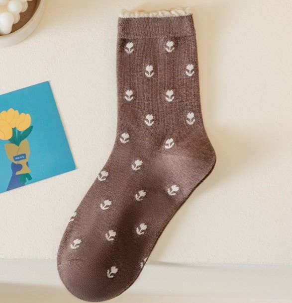 Floral Ruffle Crew Sock