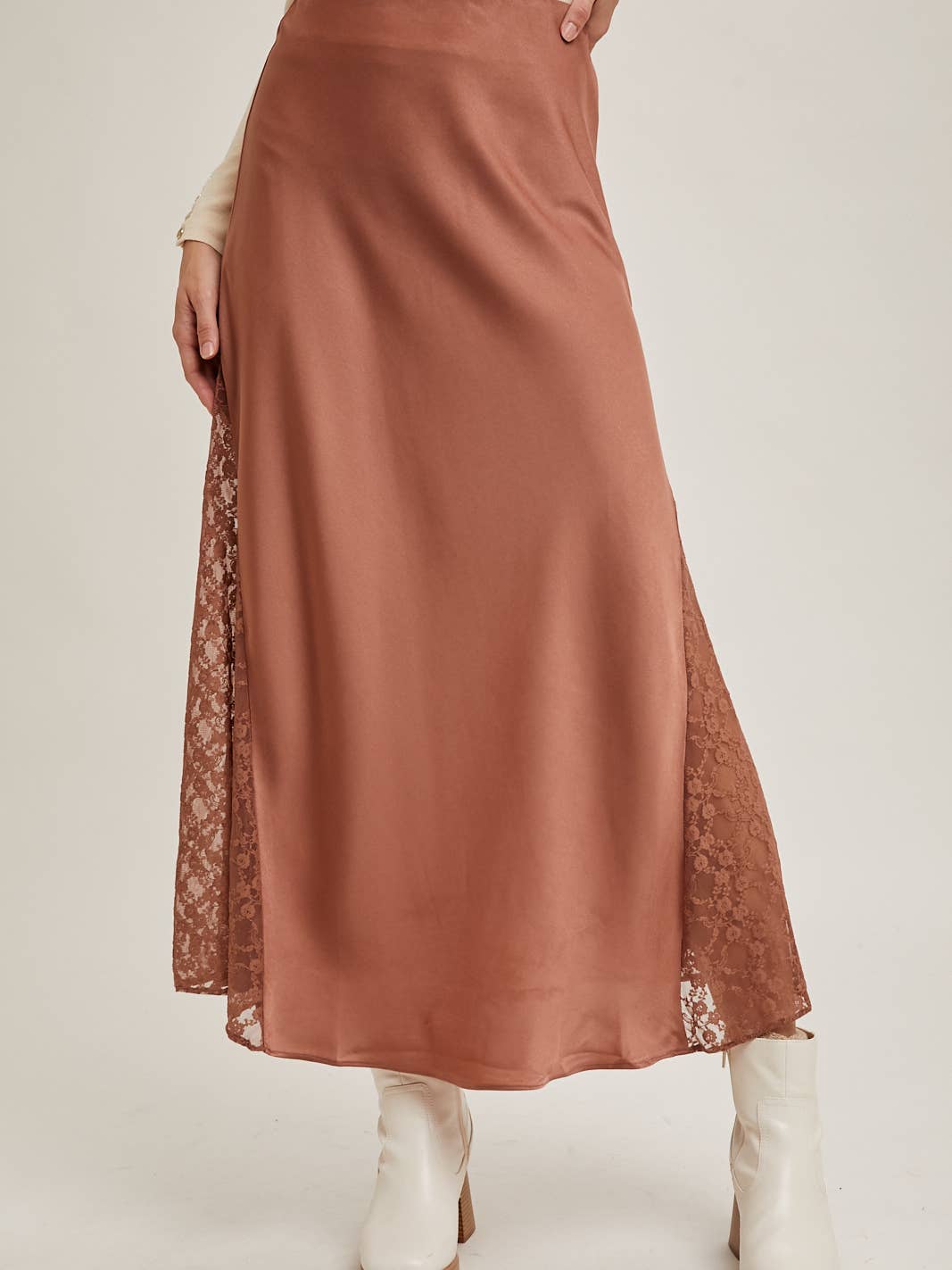 Lucy Lace Trim Satin Skirt
