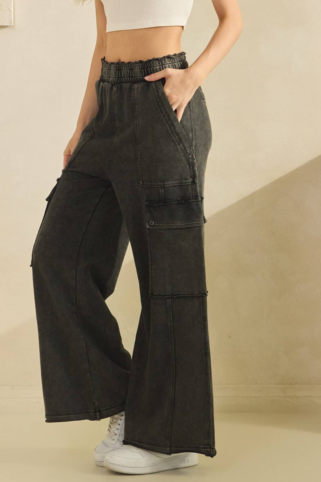 Mineral Washed Utility Trousers - Black