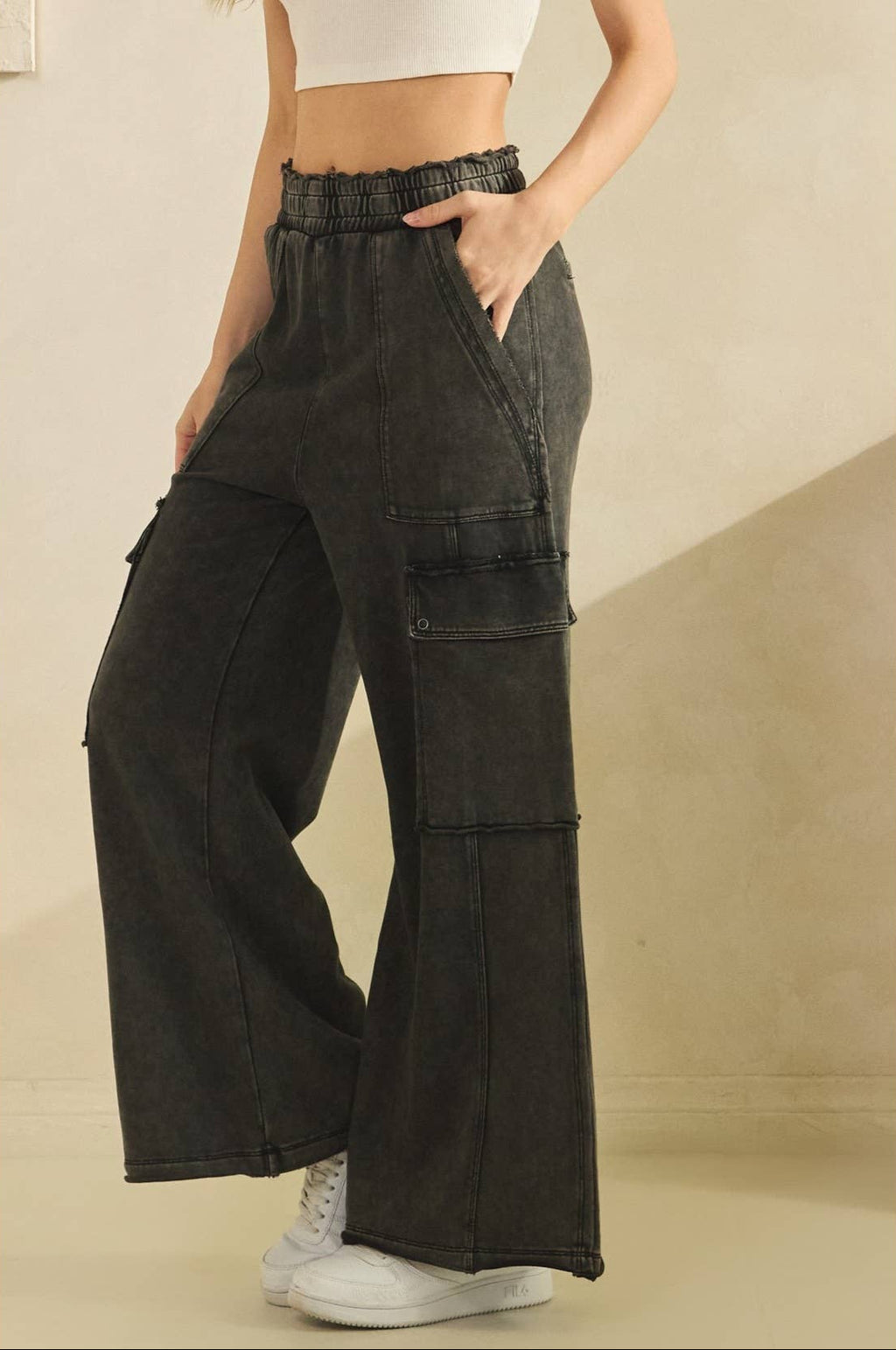 Mineral Washed Utility Trousers - Black