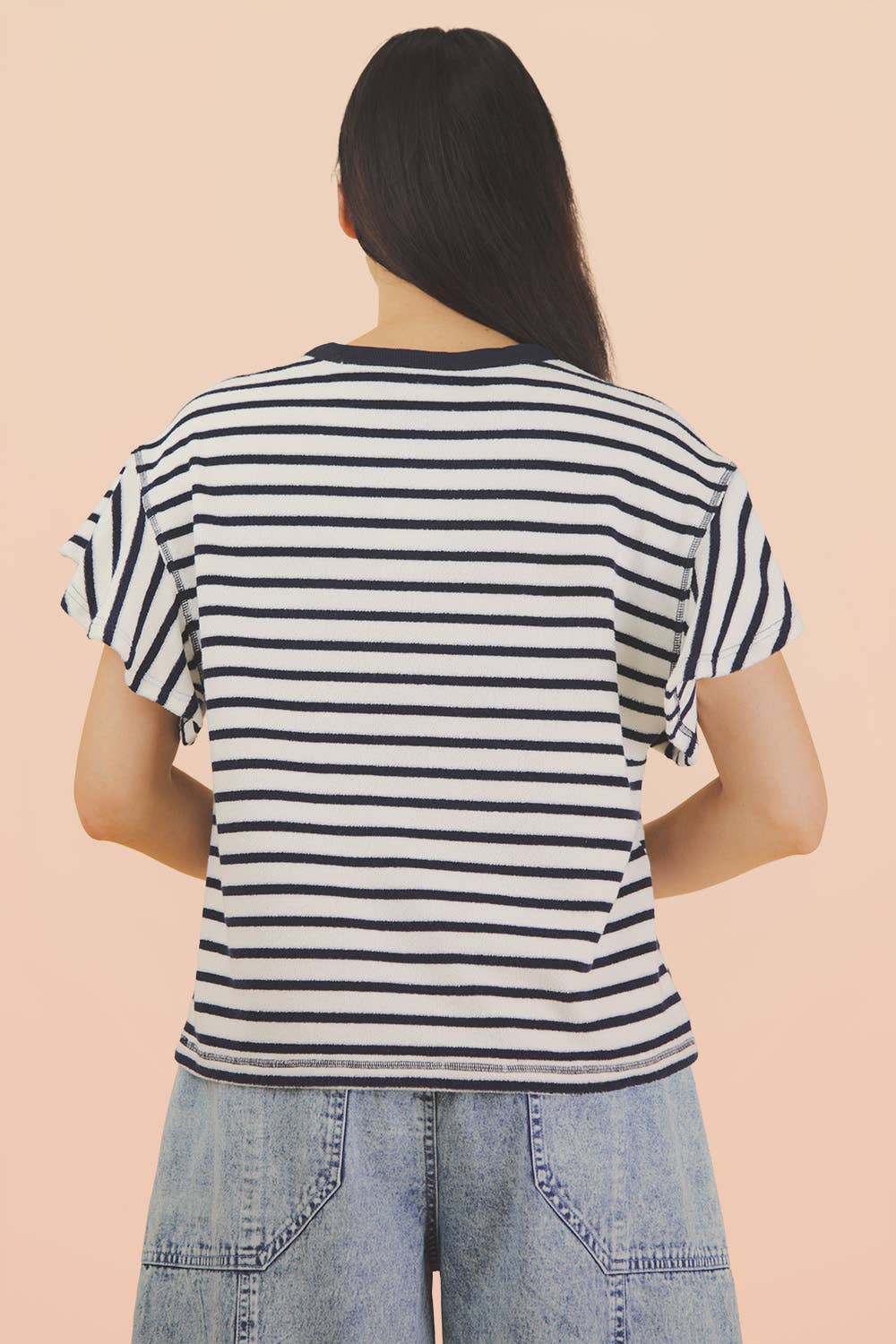 Oatmeal Stripe Ruffle Tee