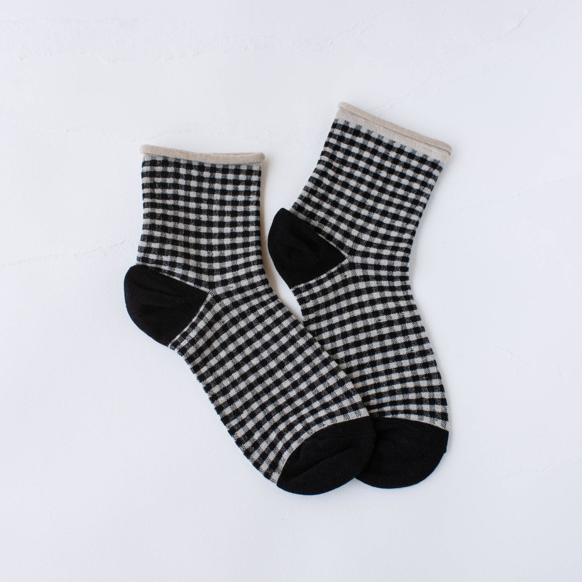 Picnic Plaid Crew Socks - Oatmeal Black