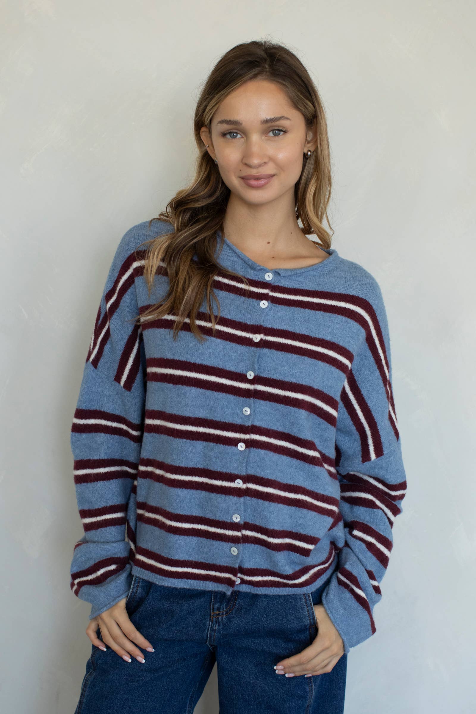 Piper Varsity Cardi - Dusty Blue