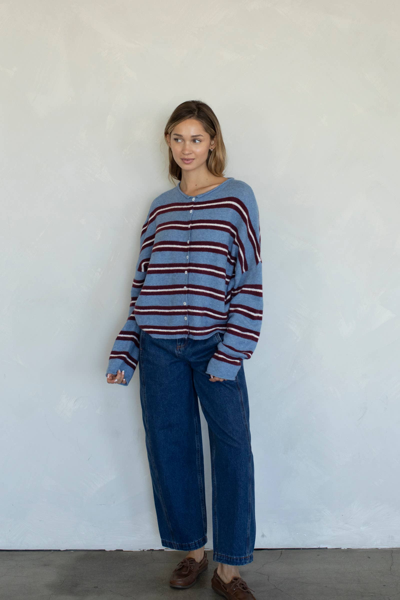 Piper Varsity Cardi - Dusty Blue