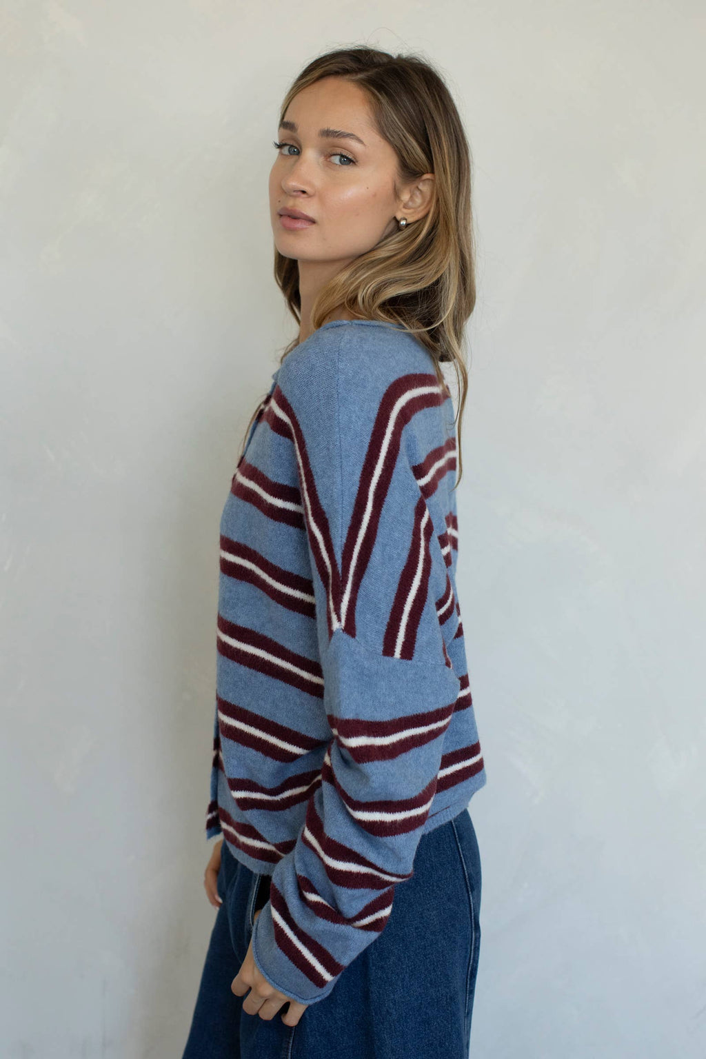 Piper Varsity Cardi - Dusty Blue