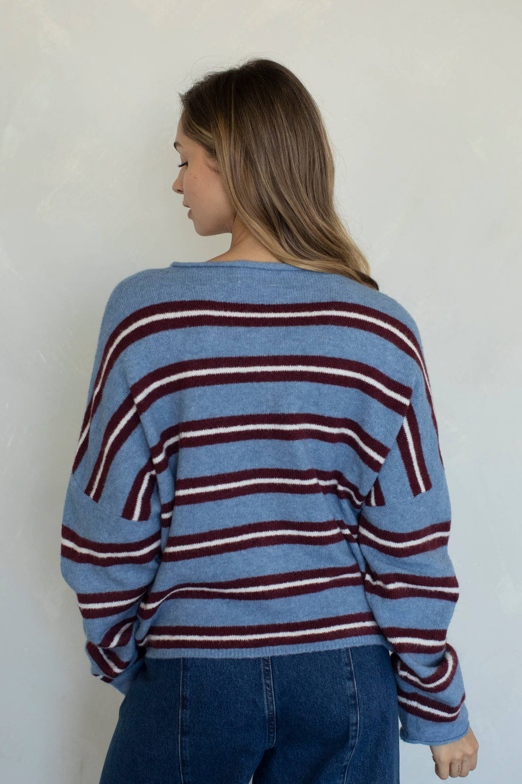 Piper Varsity Cardi - Dusty Blue
