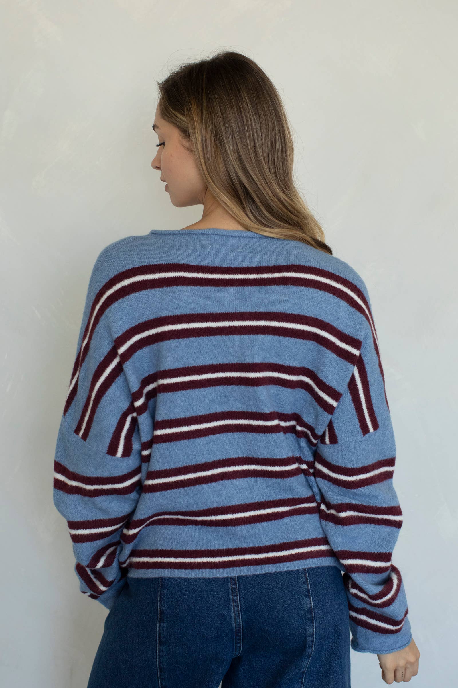 Piper Varsity Cardi - Dusty Blue