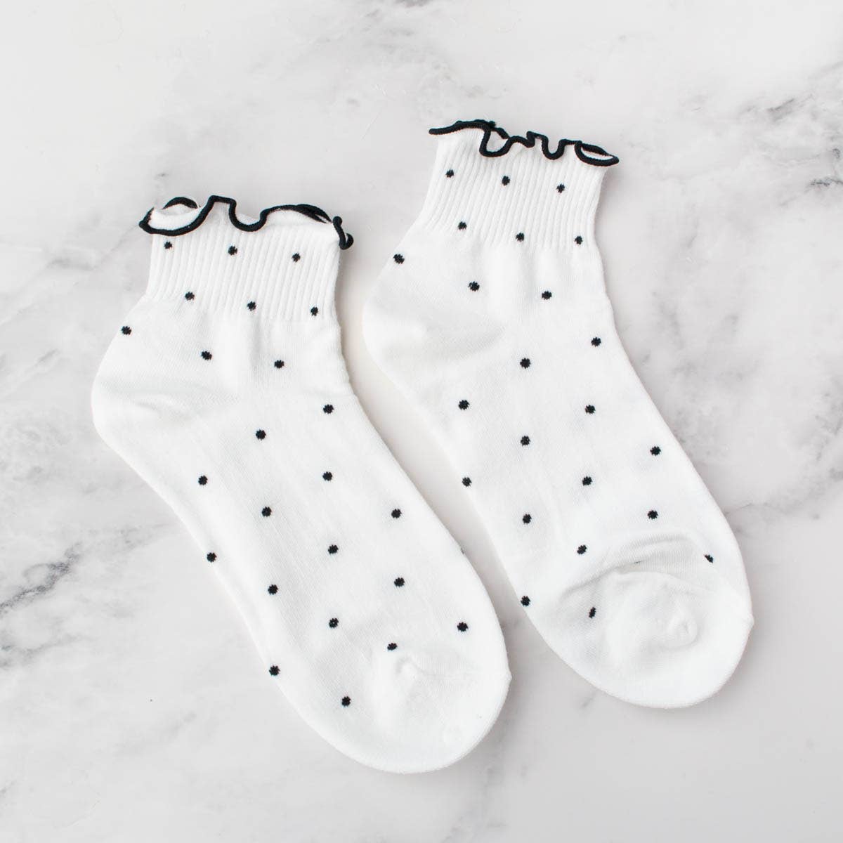 Ruffled Polka Dot Socks - White