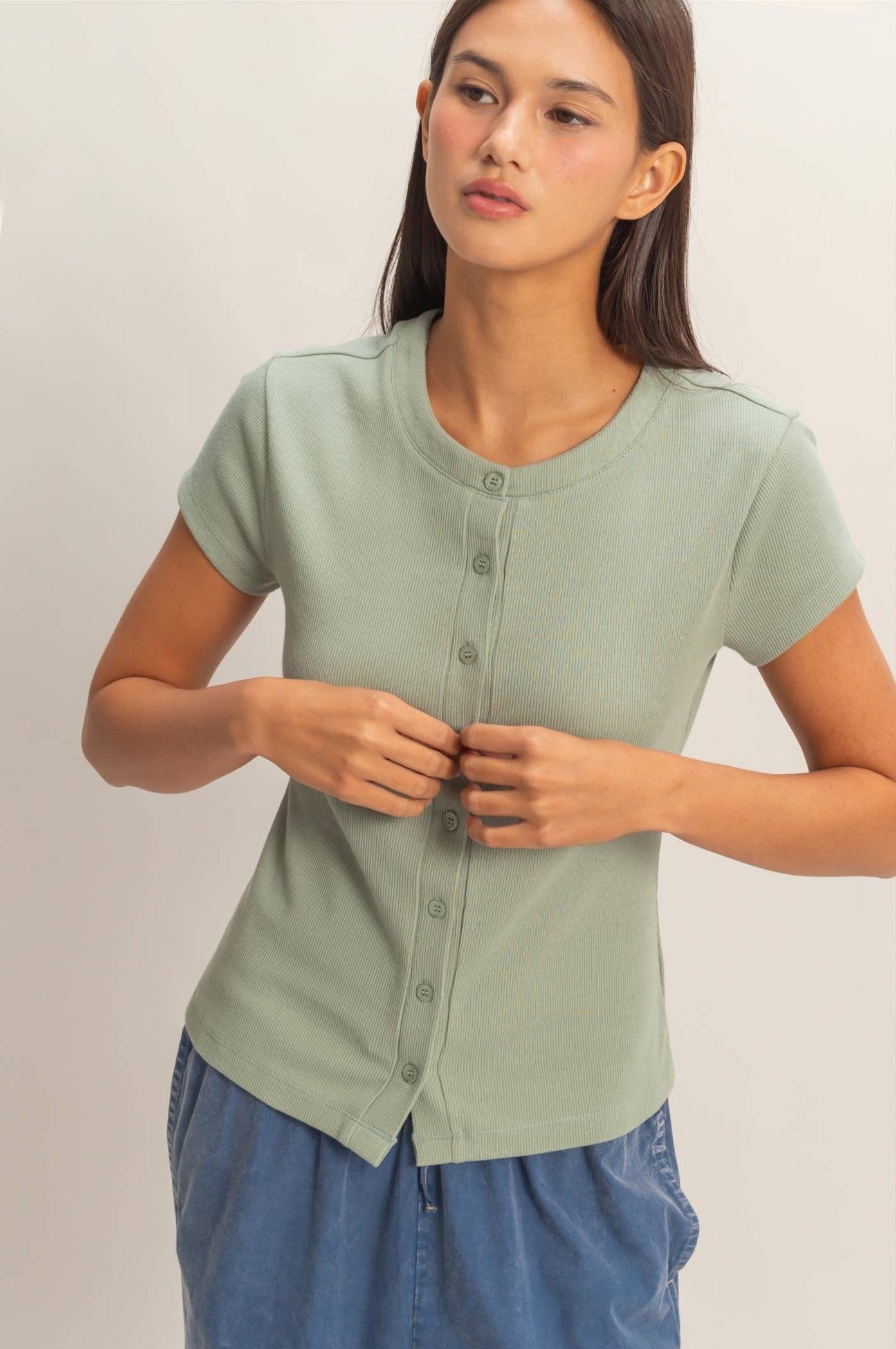 Sage Simplicity Ribbed Top