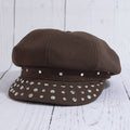 Studded Suede Cabbie Hat - Brown