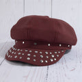 Studded Suede Cabbie Hat - Burgundy