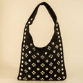 Studded Suede Hobo Shoulder Bag