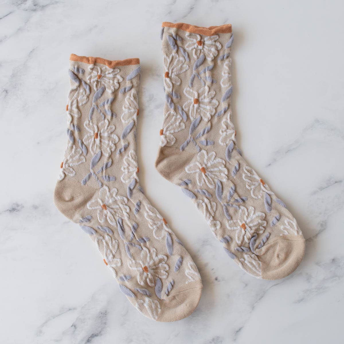 Vintage Floral Socks - Taupe/Rust