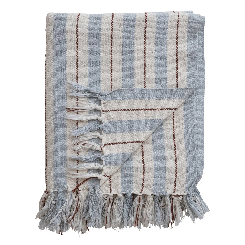 Sunday Blues Striped Fringe Throw