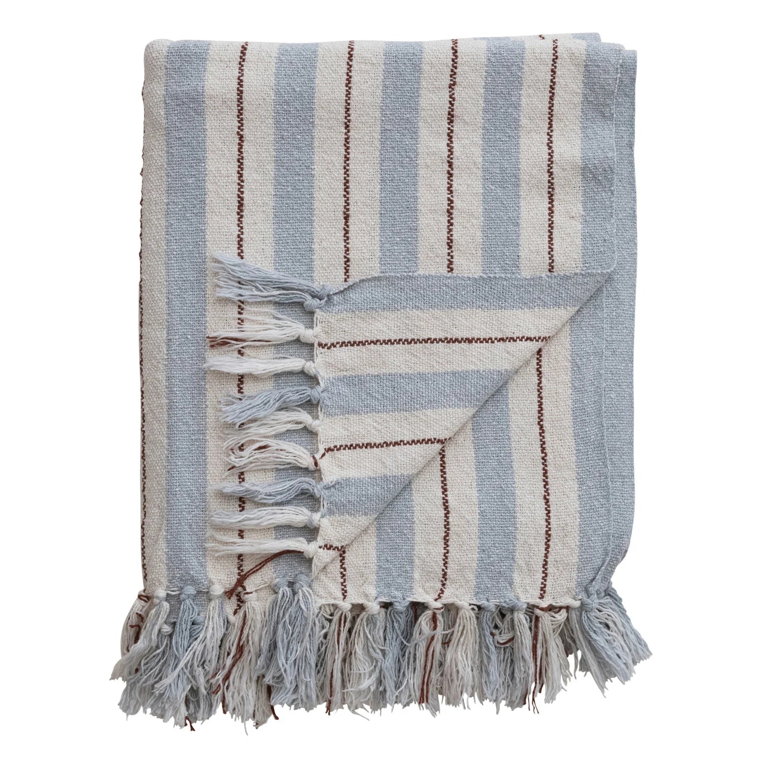 Sunday Blues Striped Fringe Throw