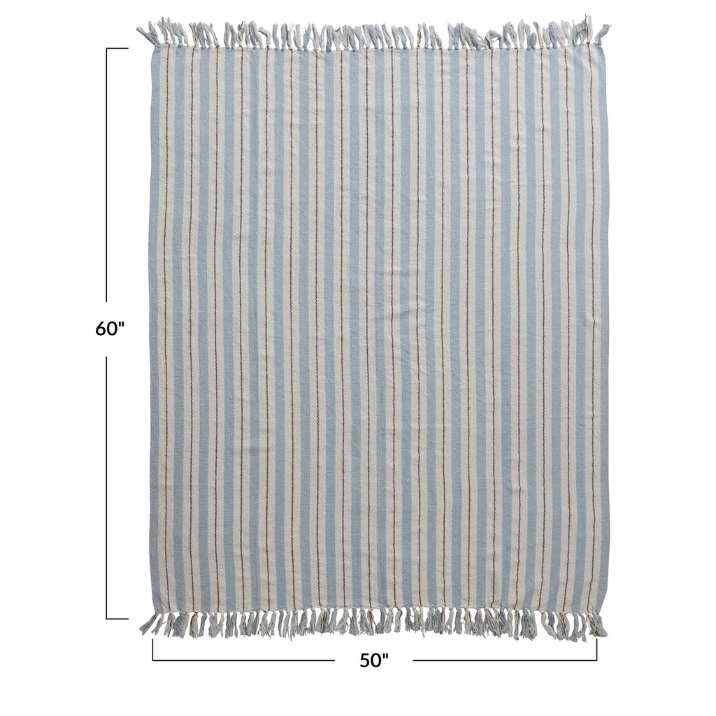Sunday Blues Striped Fringe Throw