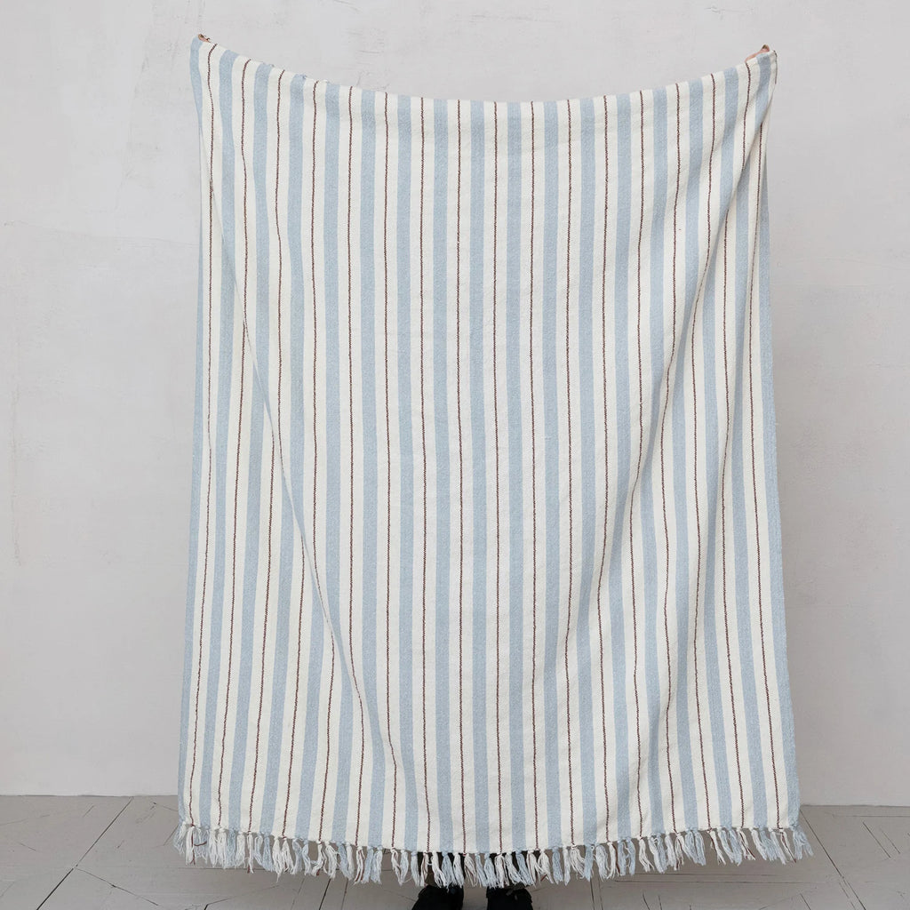 Sunday Blues Striped Fringe Throw