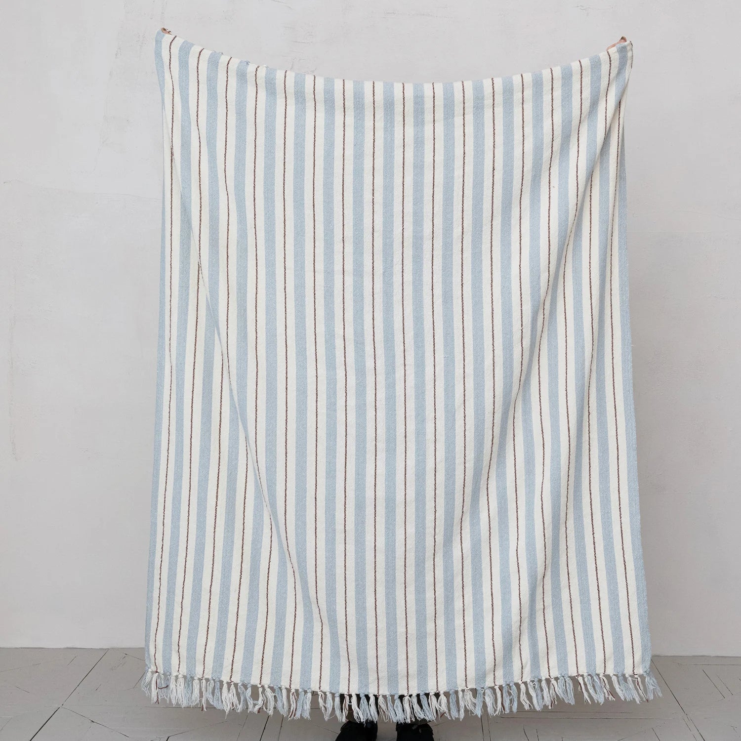 Sunday Blues Striped Fringe Throw