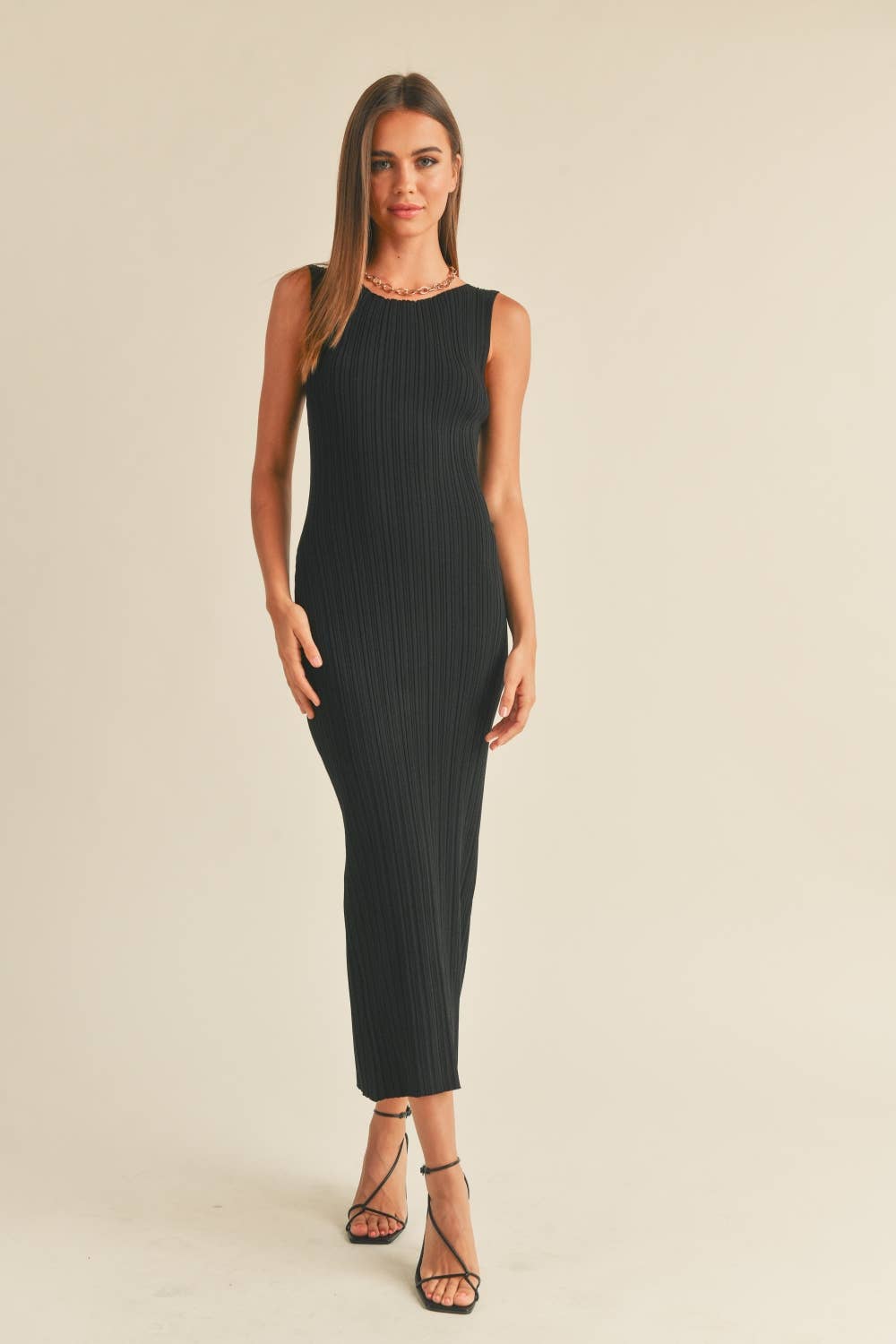 Ribbed Knit Sleeveless Long Dress