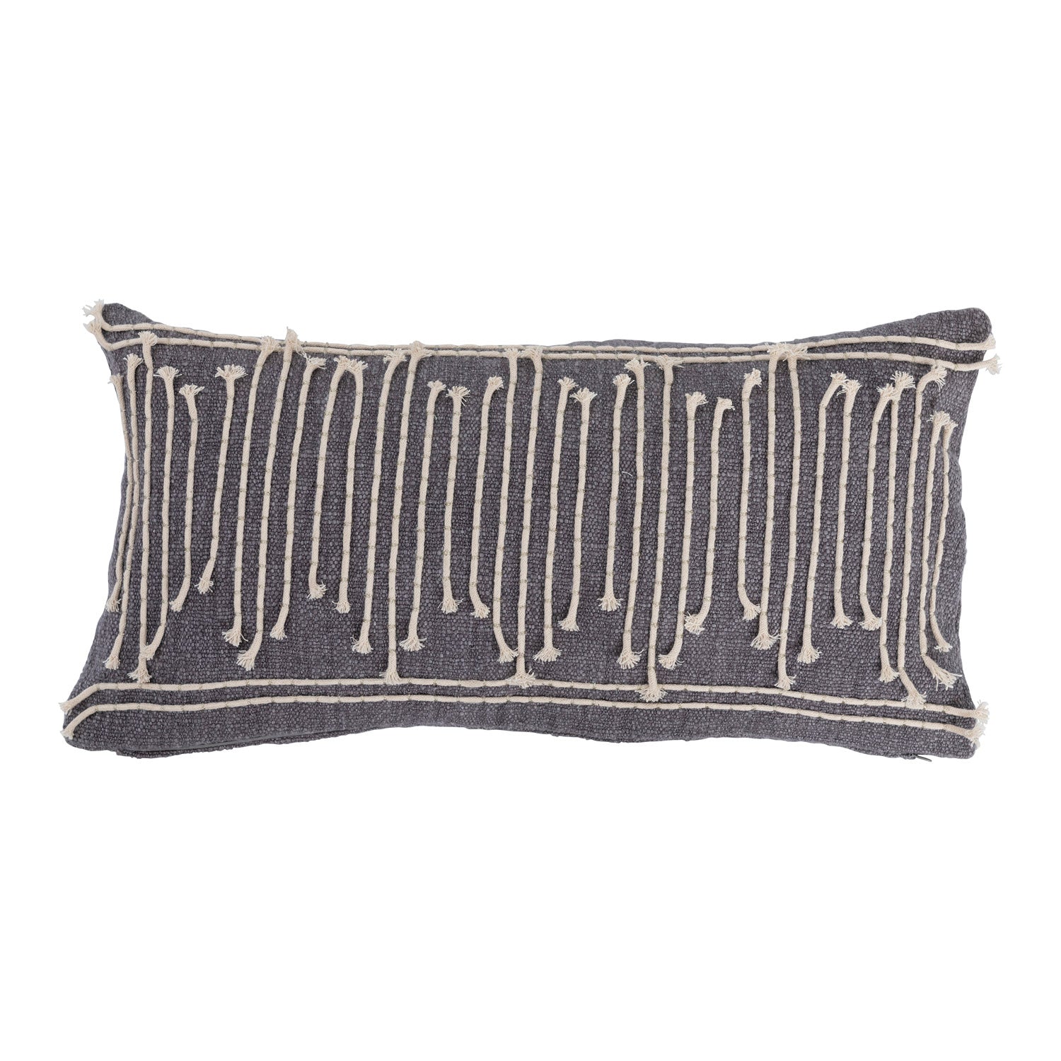 Cotton Lumbar Pillow with Appliqued Rope