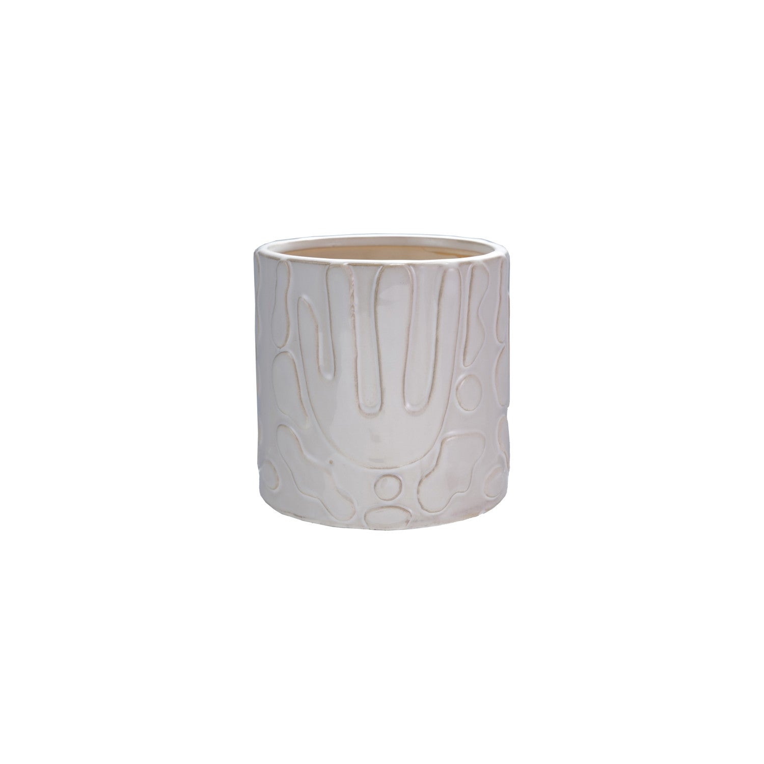 White Planter with Abstract Design