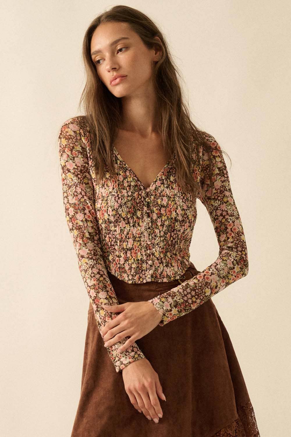 Floral Smocked Sweetheart Top