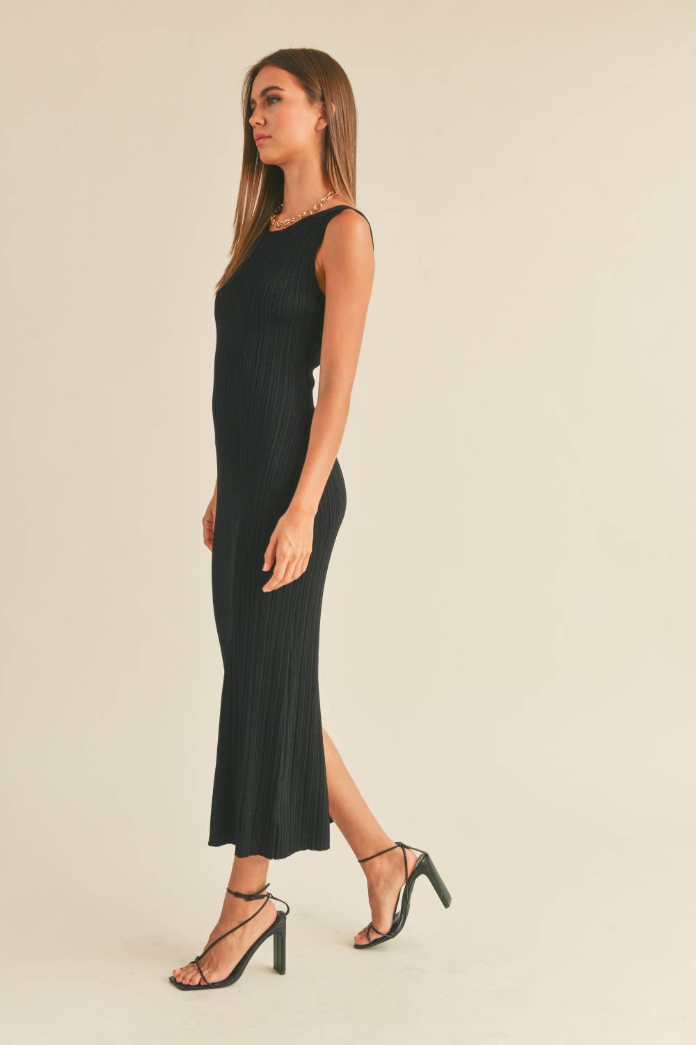 Ribbed Knit Sleeveless Long Dress