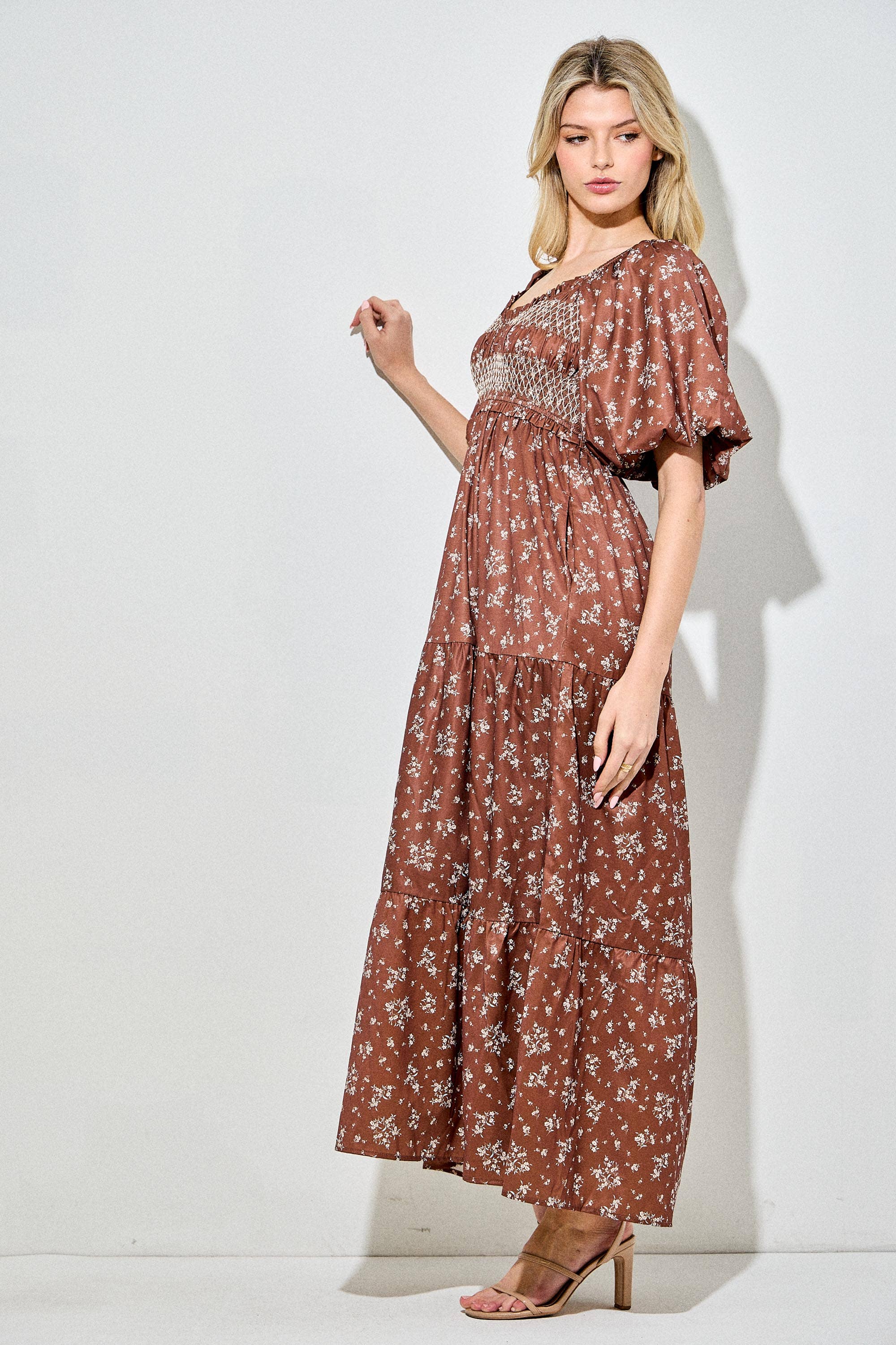 Fiona Floral Bubble Sleeve Maxi