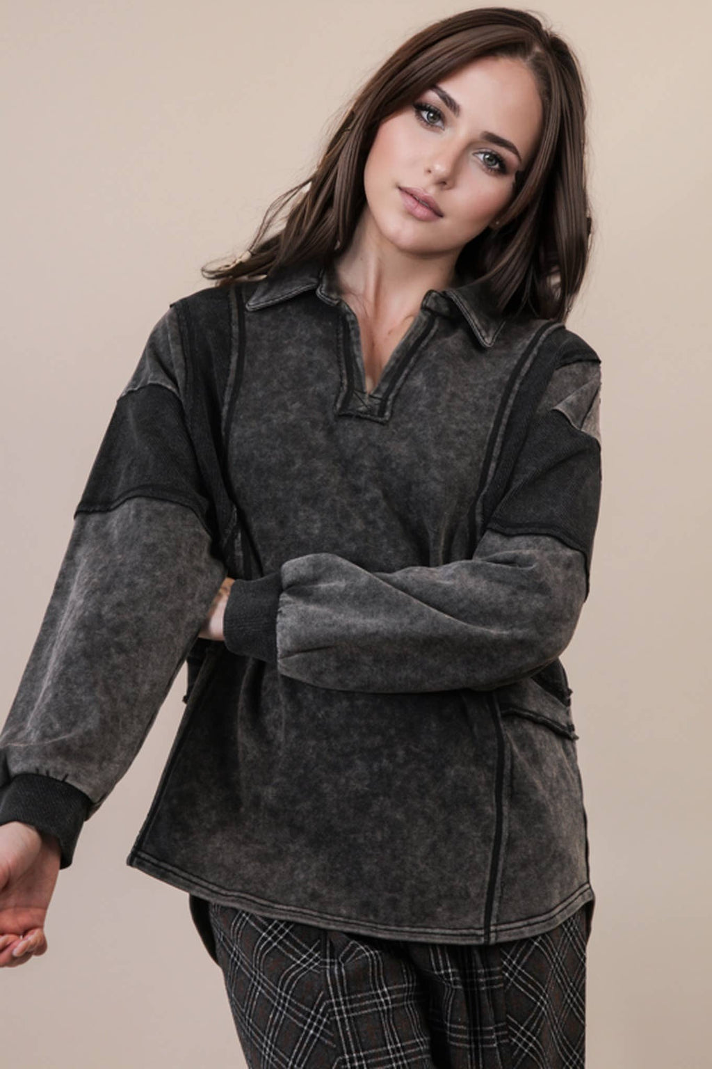Black Mineral Washed Pullover